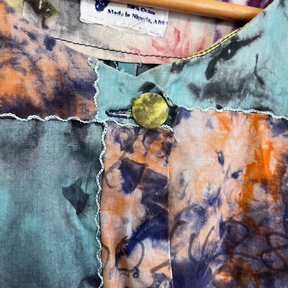 Indigo Artsy Lagenlook Womens Shirt Size O/S Patchwork Oversized Button Up Boxy - Picture 5 of 6